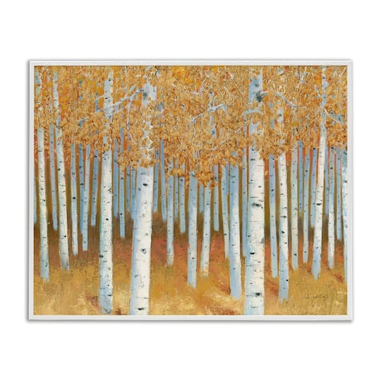 Stupell Industries Autumn Leaves Birch Tree Landscape Rustic Forest Framed Giclee Art